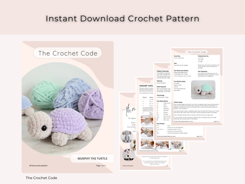 Quick Low-Sew Baby Turtle Pattern | Instant Digital download PDF