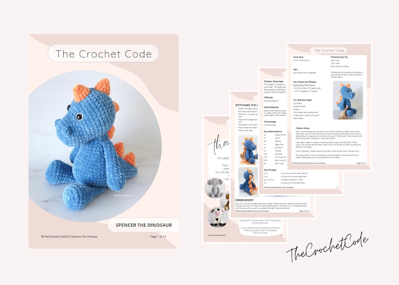 Large Dinosaur Amigurumi Pattern | Instant Digital download PDF