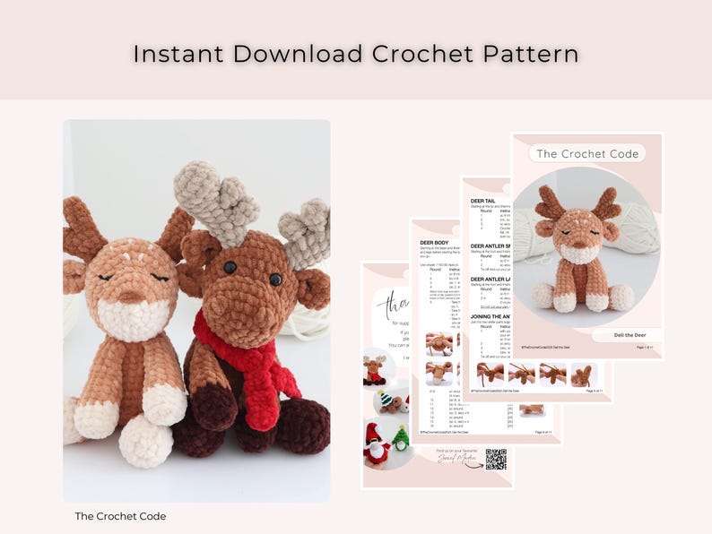 2-in-1 Christmas Deer & Moose Low-Sew Patterns | Instant Digital download PDF