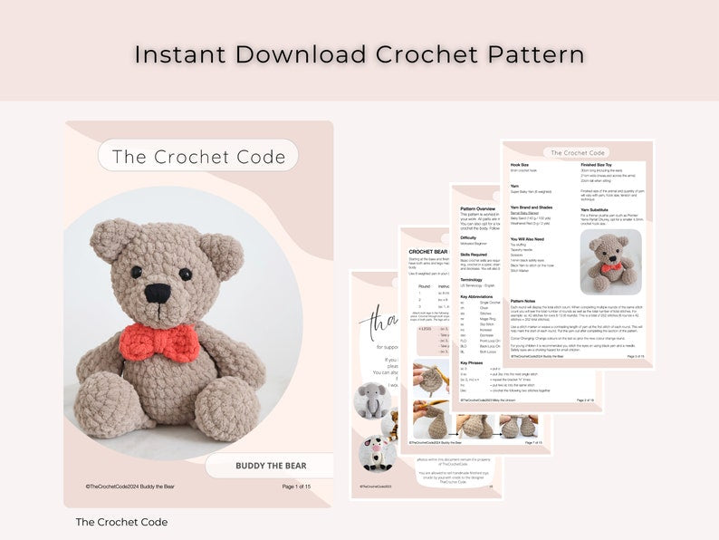 Large Low-Sew Plush Bear Pattern | Instant Digital download PDF