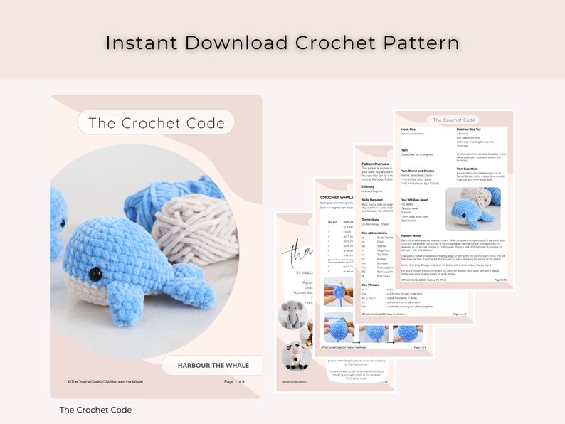 Low-Sew Tiny Whale Pattern | Instant Digital download PDF